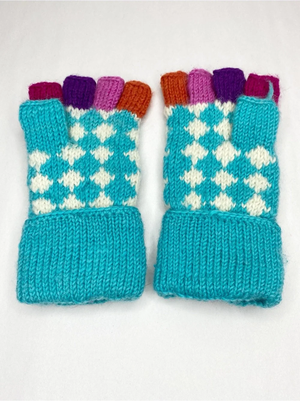 Handmade Knit Fingerless Gloves Floral Embroidery Cottagecore One Size